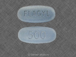 Blue Oval pill with imprint FLAGYL;500 — Flagyl Metronidazole 500 mg; (view 2)