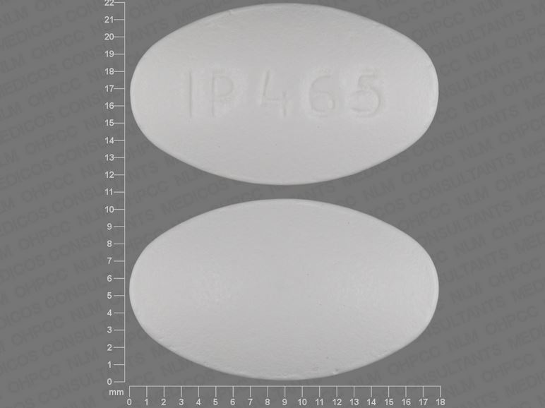 White Oval pill with imprint IP;465 — Ibuprofen Ibuprofen 600 mg; (view 5)