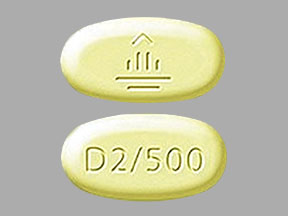 Yellow Oval pill with imprint D2;500; — Jentadueto Linagliptin 2.5 mg;metformin hydrochloride 500 mg; (view 2)
