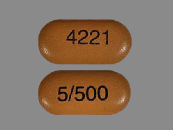 Brown Oval pill with imprint 5;500;4221 — Kombiglyze Saxagliptin hydrochloride 5 mg;metformin hydrochloride 500 mg; (view 3)
