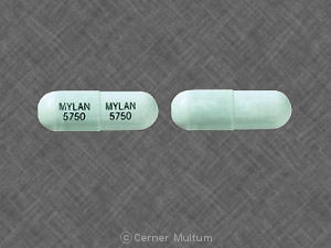 Blue Capsule pill with imprint MYLAN;5750 — Ketoprofen Ketoprofen 75 mg; (view 2)