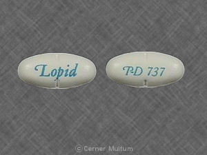 White Oval pill with imprint Lopid;PD;737 — Lopid Gemfibrozil 600 mg; (view 2)