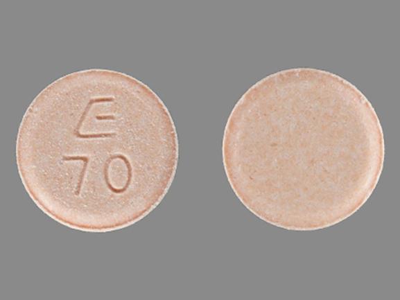 Orange Round pill with imprint E;70 — Lovastatin Lovastatin 10 mg; (view 2)