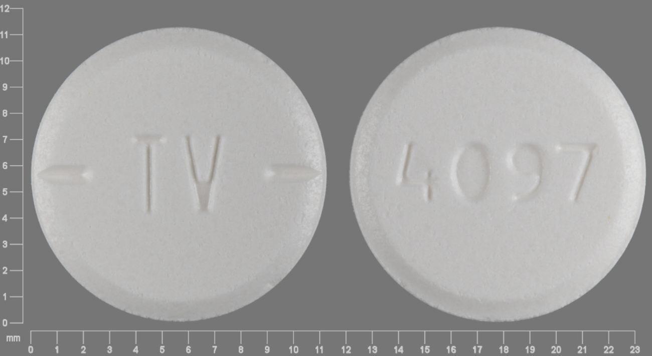 White Round pill with imprint 4097;TV — Baclofen 20 mg (view 5)