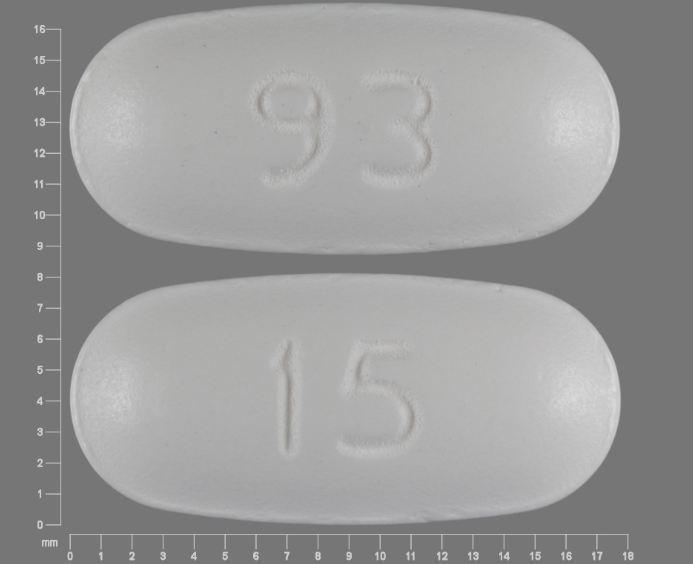 White Oval pill with imprint 93;15 — Nabumetone Nabumetone 500 mg; (view 2)