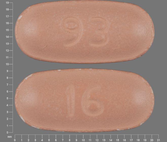 Brown Oval pill with imprint 93;16 — Nabumetone 750 mg (view 3)