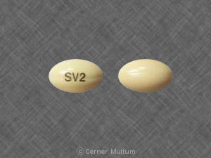 Yellow Oval pill with imprint SV2 — Prometrium Progesterone 200 mg; (view 2)
