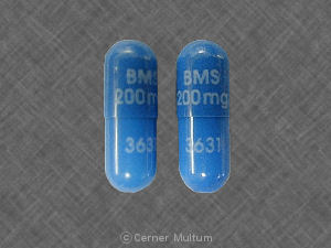 Blue Capsule pill with imprint BMS;200;mg;3631 — Reyataz Atazanavir sulfate 200 mg; (view 2)