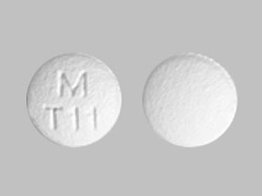 White Round pill with imprint M;T11 — Topiramate Topiramate 25 mg; (view 2)