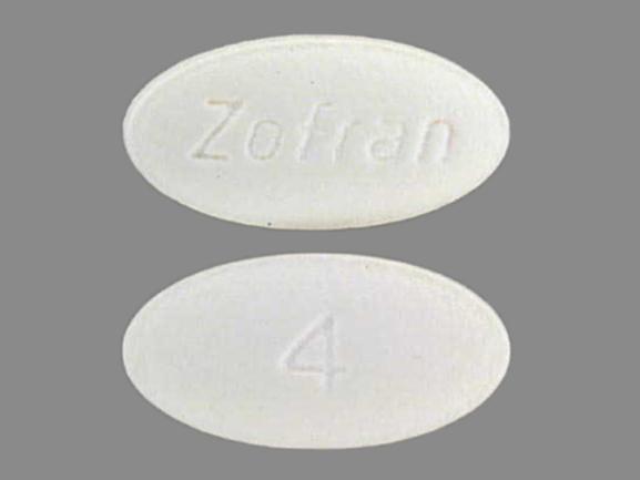 White Oval pill with imprint Zofran;4 — Zofran Ondansetron hydrochloride 4 mg; (view 2)
