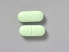 Green Oval pill with imprint ZOLOFT;25;mg — Zoloft Sertraline hydrochloride 25 mg; (view 2)