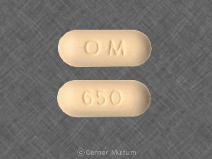 Yellow Oblong pill with imprint O;M;650 — Acetaminophen and tramadol hydrochloride 325 mg / 37.5 mg (view 4)