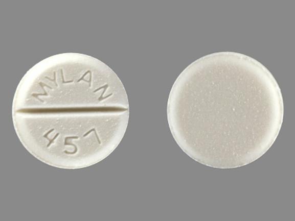 White Round pill with imprint MYLAN;457 — Lorazepam Lorazepam 1 mg; (view 3)